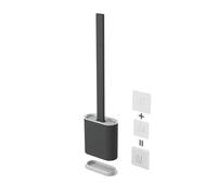 Wall Mounted Long Handle Toilet Brush with Base Household Soft Rubber Toilet Brush Set Multifunctional Toilet Cleaning Brush (Black)