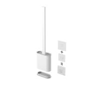 Wall Mounted Long Handle Toilet Brush with Base Household Soft Rubber Toilet Brush Set Multifunctional Toilet Cleaning Brush (White)