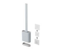 Wall Mounted Long Handle Toilet Brush with Base Household Soft Rubber Toilet Brush Set Multifunctional Toilet Cleaning Brush (Gray)