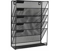 Wall-Mounted Magazine File Holder 5-Layer Document Rack A4 Mail Sorting Organizer Hollow Out Body Mesh Desk Files Organizer for Home and Office(Black)