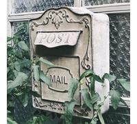 Wall-Mounted Mailbox Iron European Vintage Garden Exterior Wall Hanging Decorations Post Box, Rainproof&Waterproof Rural Home Suggestion Letterbox (Grey)