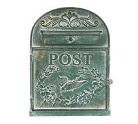 Wall-Mounted Mailbox Iron European Vintage Garden Exterior Wall Hanging Decorations Post Box, Rainproof&Waterproof Rural Home Suggestion Letterbox (Green aging)