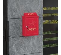 Wall Mounted Mailbox Red 29x13x41cm Cast Aluminum Vintage Weatherproof Lock Key