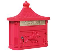 Wall Mounted Mailbox Red 40.5x16x45cm Cast Aluminum Vintage Lockable RainRoofKey