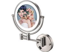 Wall Mounted Makeup Mirror Hardwired 7X, Cosmetic Mirror with Light and Magnification, 8 Inch LED Bathroom Vanity Double Sided Mirror 360° Swivel with Retractable and Folding Arm Brushed Nickel