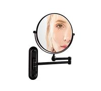 Wall Mounted Makeup Mirror with Magnification, 6/8 Inch Double Sided Vanity Magnifying Vanity Mirror, 360 Degree Swivel, Extendable Arm, Round, Matte Black (8in 5x)