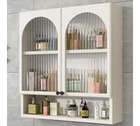 Wall-Mounted Makeup Organizer,Kitchen Hanging Cabinet,3 Tier Bathroom Medicine Cabinet,With Double Doors and Open Shelves,Kitchen Wall Cabinets, Punch Cosmetic Storage Racks