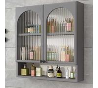 Wall-Mounted Makeup Organizer,Kitchen Hanging Cabinet,3 Tier Bathroom Medicine Cabinet,With Double Doors and Open Shelves,Kitchen Wall Cabinets, Punch Cosmetic Storage Racks