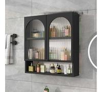 Wall-Mounted Makeup Organizer,Kitchen Hanging Cabinet,3 Tier Bathroom Medicine Cabinet,With Double Doors and Open Shelves,Kitchen Wall Cabinets, Punch Cosmetic Storage Racks