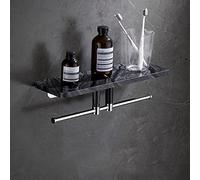 Wall Mounted Marble Copper Shower Caddy - 30cm Floating Shelves for Bathroom Kitchen & Toilet Storage - Stylish Space Saving Rack for Cosmetics Towels & Seasoning Bottles