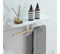 Wall Mounted Marble Copper Shower Caddy - 30cm Floating Shelves for Bathroom Kitchen & Toilet Storage - Stylish Space Saving Rack for Cosmetics Towels & Seasoning Bottles