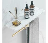 Wall Mounted Marble Copper Shower Caddy - 30cm Floating Shelves for Bathroom Kitchen & Toilet Storage - Stylish Space Saving Rack for Cosmetics Towels & Seasoning Bottles
