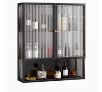 Wall-Mounted Medicine Cabinet, Glass Door with 3 Floating Shelves, Space-Saving Storage Solution for Bathroom, Above Toilet Organizational Display