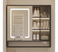 Wall-Mounted Medicine Cabinet Mirror with Shelves - Anti-Fog Bathroom Storage Non-Recessed Multipurpose Design Gray 90x70cm (35.4x27.5in)