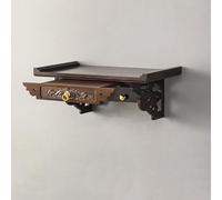 Wall-Mounted Meditation Altar with Drawer, Carved Wood Buddha Statue Sculpture Display Stand for Small Spaces,