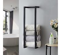 Wall Mounted Metal Bathroom Organizer - Bath Towel Holder for Modern Small Space, Black