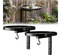 Wall-Mounted Metal Bird Bath Basin, 2 in 1 Wall Mounted Bird Bath and Feeder, Black Deck Rail Tray with Hanging Hook for Feeder, Right Depth & Anti-Rust Coated Metal Tray, for Garden Decor Use (2pcs)