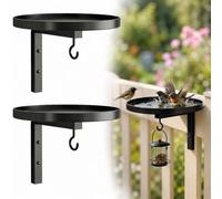 Wall-mounted metal bird bath, black balcony railing bird bath with feeder and hanging hook, Right Depth & Anti-Rust Coated Metal Tray Birdbath, Easy to Clean - Garden, Balcony & Terrace(2pcs)