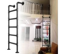 Wall Mounted Metal Ladder for Home - 3.3FT to 7FT Adjustable Height, Ideal for Loft, Attic Stairs, Basement Window Well, Dorm Bed, 330lbs Load Capacity