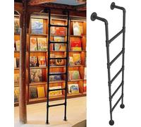Wall Mounted Metal Ladder for Home Loft, Industrial Iron Pipe Library Stairs Basement Egress Ladders Fire Escape Ladder for Attic,Dorm,Library,Bunk Bed,Deck,RV(128cm/50in)