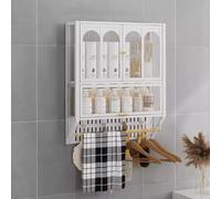 Wall-Mounted Metal Medicine Cabinet Adjustable Bathroom Storage Cabinet with Towel Bar Space-Saving Vanity for Above Toilet White 50x14x64 cm - Ideal for Dorms