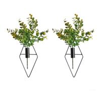 Wall-Mounted Metal Plant Holders 4-Piece Set Geometric Black | Iron material High-gloss coating Includes artificial plants Modern and minimalist style Suitable for indoor use