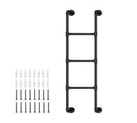 Wall Mounted Metal Step Ladder,Heavy Duty Loft Bunk Bed Ladder Black Wrought Iron Basement Window Well Egress Ladder with Mounting Fittings for Dorm, Library, Deck, RV(17