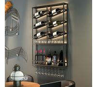 Wall-Mounted Metal Wine Rack for Bottles & Glasses, Rustic 4-Tier Hanging Wine Holder, Space-Saving Wine Storage for Home Bar, Gold, 39.3" (100)-A