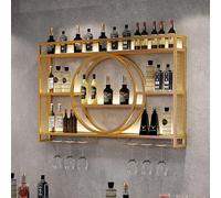 Wall Mounted Metal Wine Rack with Integrated LED Light & Wine Glass Holder Elegant Iron Wine Shelf for Liquor Bottles Perfect for Kitchen or Living Room Decor