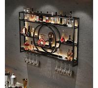 Wall-Mounted Metal Wine Rack with LED Lighting Iron Bar Shelf Floating Wall Shelves for Glasses and Liquor Bottles - Perfect for Kitchen & Living Room Decor.