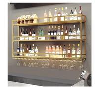 Wall-Mounted Metal Wine Rack with LED Lights Gold Wine Bottle Storage Shelf Perfect for Home Kitchen Bar Dining Room - 150x
