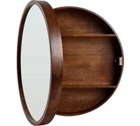 Wall Mounted Mirrored Bathroom Cabinet with Open Door Round Wooden Mirror Storage Shelves Stylish Brown Bathroom Furniture 50cm - Perfect for nizing Essentials