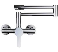 Wall-Mounted Mixer Tap Kitchen with Spray Feature, 2-Mode Foldable Double Handle, Brass, Hot & Cold, Ideal for Kitchen & Laundry Sinks - Pull Ribbon Spray