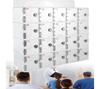 Wall-Mounted Mobile Phone Storage Cabinet with Security Lock 60-Slot Aluminum Key Anti-Wear Pearl Cotton Box for Phones and Accessories