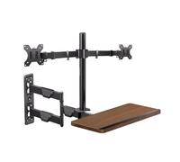 Wall-Mounted Monitor Stand with Adjustable Keyboard Tray, Dual-Screen Desk Solution for Enhanced Workspace Organization