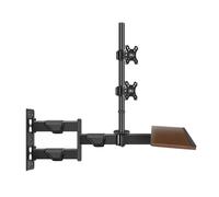 Wall-Mounted Monitor Stand with Adjustable Keyboard Tray, Dual-Screen Desk Solution for Enhanced Workspace Organization