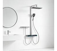 Wall Mounted Music Shower System, Waterfall Shower Combo Set with Storage Shelf, 4 Outlet Options, Beige