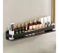 Wall-Mounted No-Drill Shelf for Bathroom - Black 60cm Shower with Adhesive Hooks for Sponges Razors & Shampoo Accessories