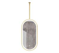 Wall-Mounted Oval Bathroom Mirror with LED Lights, Gold Metal Frame Vanity Mirrors with Floating Hanging Rod, Ceiling Mounted Decorative Mirror(50cmx70cm)