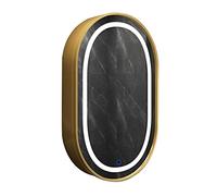 Wall-Mounted Oval Wooden Bathroom Mirror with Anti-Fog Feature and Light Elegant Gold Finish Perfect for Modern Interiors (40x70 cm)