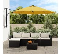 Wall-mounted parasol 290cm Yellow polyester canopy, aluminium pole, 28 LED tilt