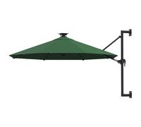 Wall-mounted Parasol 300cm Green Polyester with Metal Pole & 28 LEDs Tilt Crank