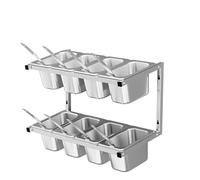 Wall-Mounted Pizza Topping Station - Stainless Steel Condiment Containers with Lids & Ladles, Spice Rack for Sauces & Seasonings, Perfect for Restaurants & Home Use, A-45.5X21X24CM