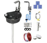 Wall Mounted Plastic Sink Set with Tap, Compact Wash Basin with Drain Pipe and Inlet Hoses Space Saving Sink for Bathroom Garden Camping and Utility Use (Gray)