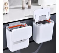 Wall-Mounted Plastic Trash Can for Bathroom or Kitchen, 16 x 22 x 26 cm, Sliding Lid, No Drilling Required, Easy to Clean, Stylish White Design