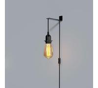 Wall Mounted Plug-in Pendant Light with E27 Holder, 4.5m Adjustable Cable, ON/Off Switch, Industrial Vintage Wall Lamp for Bedroom, Living Room, Café (Black, 4.5m, with Bracket)