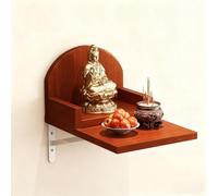 Wall-Mounted Pooja Mandir Shelf for Worship, Tiered Wooden Stand for Buddha Statues Incense Burners, Home Office Decorative God Stand