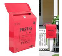 Wall Mounted Post Box, Iron Mailbox with 2 Keys Lockable Weatherproof Large Letter Lostal Boxes Retro Postal Letter Box