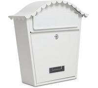 Assorted Collections Wall Mounted Post Box, Lockable Mailbox with 2 Keys, Weatherproof Galvanized Steel Letterbox, Easy to Install, 36x13x37cm (White)