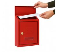 Wall Mounted Post Box, Lockable Mailbox With 2 Keys, Weatherproof Letterbox, Easy To Install 21X30X7Cm (Red)